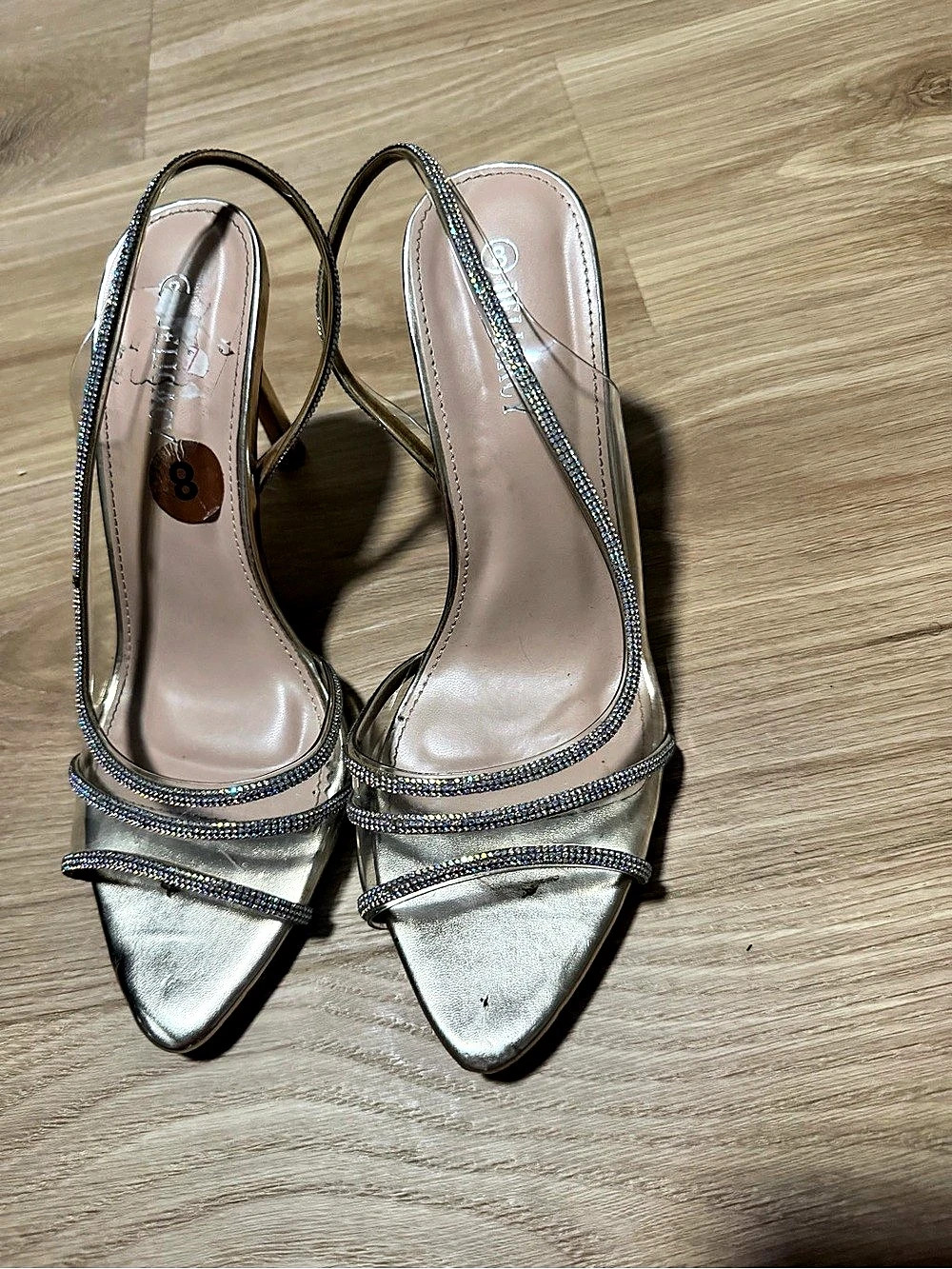 BETELLY Rhinestone Strap Pointed Toe Heels in Silver US 8